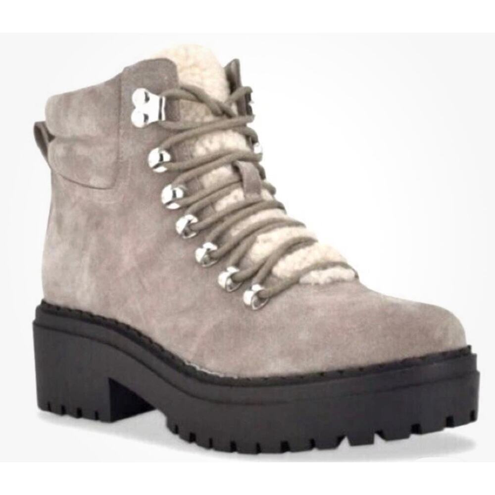 Marc Fisher LTD Nairy Lace-Up Genuine Shearling Lug Sole Bootie Size 6.5